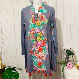 Velzera Floral Beaded Embroidered Tunic Dress Beach Coverup